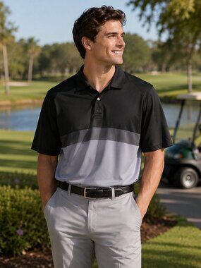 Cutter & Buck DryTec Men's Colorblock Performance Golf Polo Shirt Black Gray